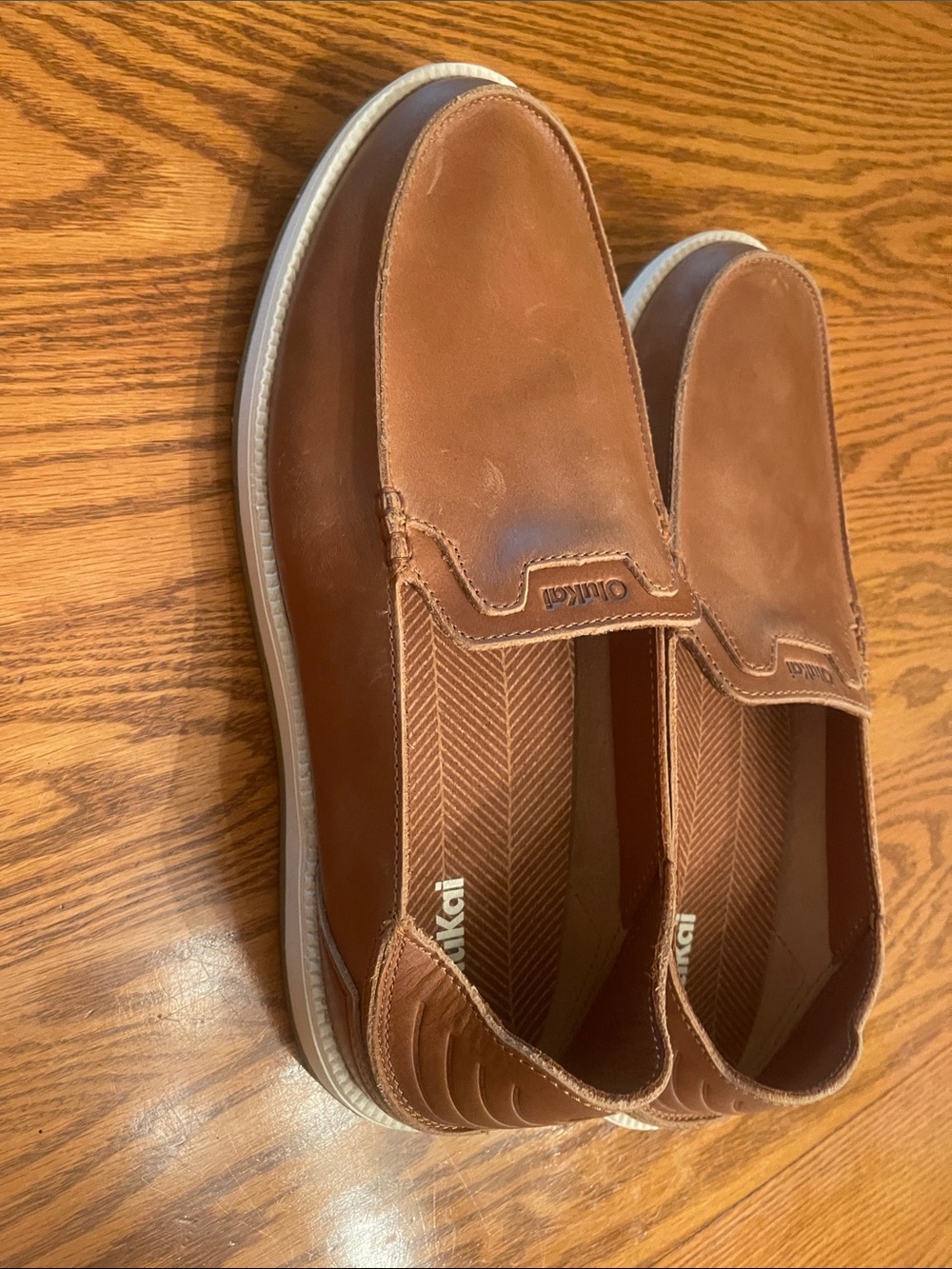 OluKai Tan/Brown Leather Slip-On Loafers - Picture 5 of 6